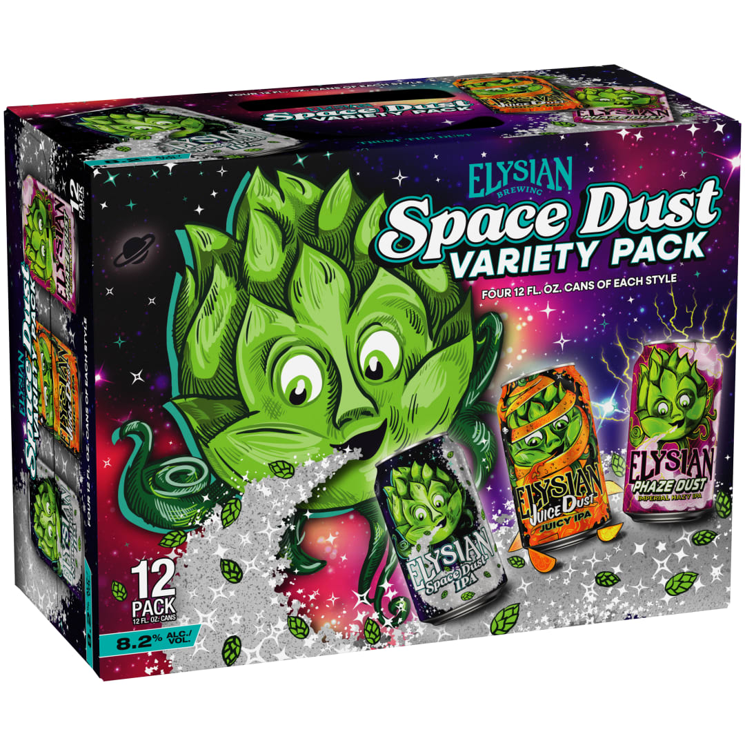 Elysian Dust Variety Pack 12x12 oz Can Pack CARRIER - Juice Dust, Space Dust, Phaze Dust