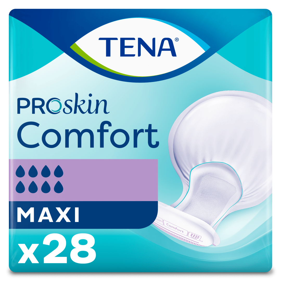 TENA ProSkin Comfort Maxi – Extra Long Bowl-Shaped Incontinence Pad wirh High Absorbency, Leakage Security &amp; Skin Health, Breathable Back-Sheet, Use with Fixation Pants - Pack of 28
