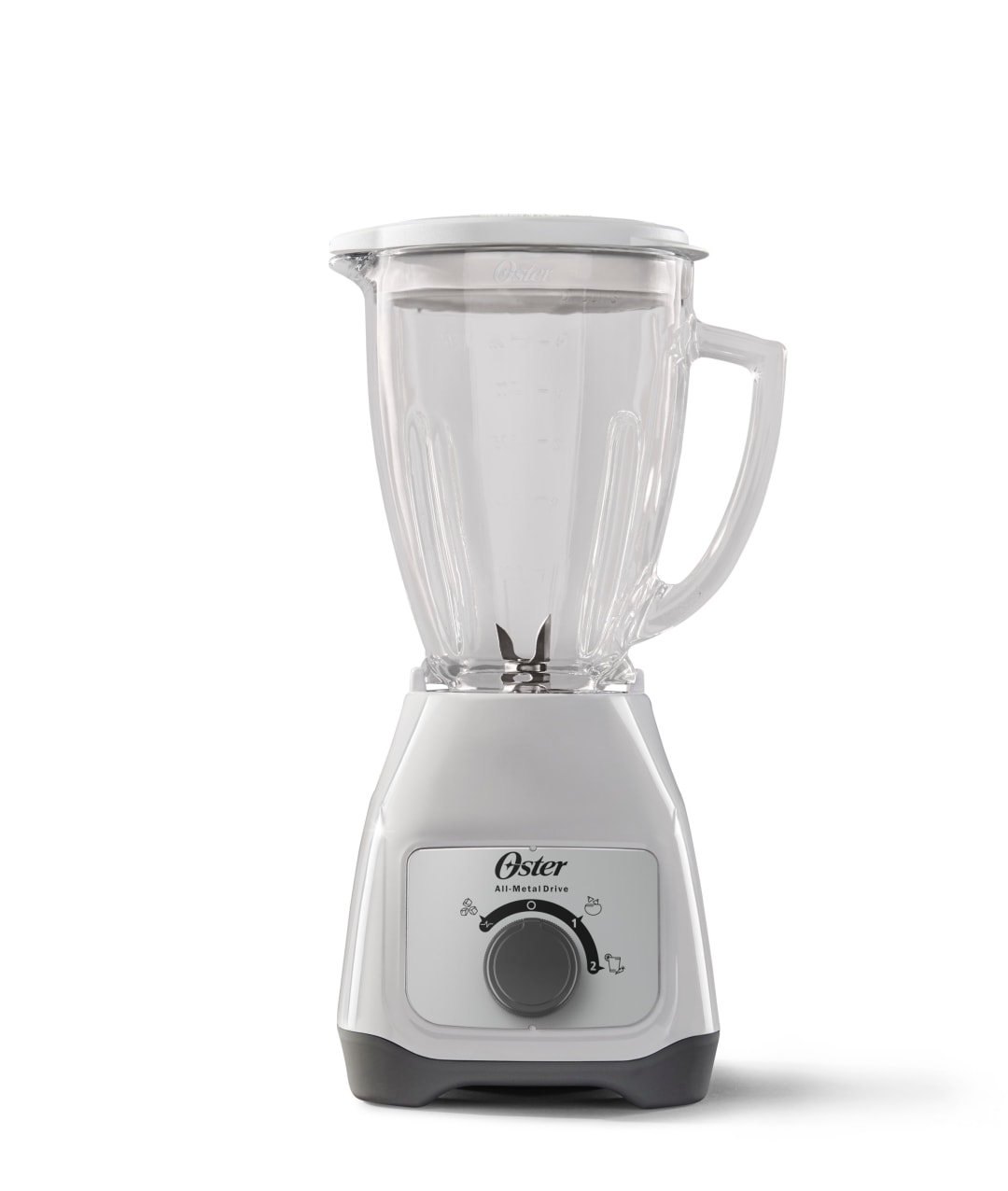 Oster® Licuadora, 2 Velocidades y Pulso, con Vaso de vidrio, y Control de Perilla, 800 Watts, 1.5 Lt, Blanco, BLSTKAGWRD