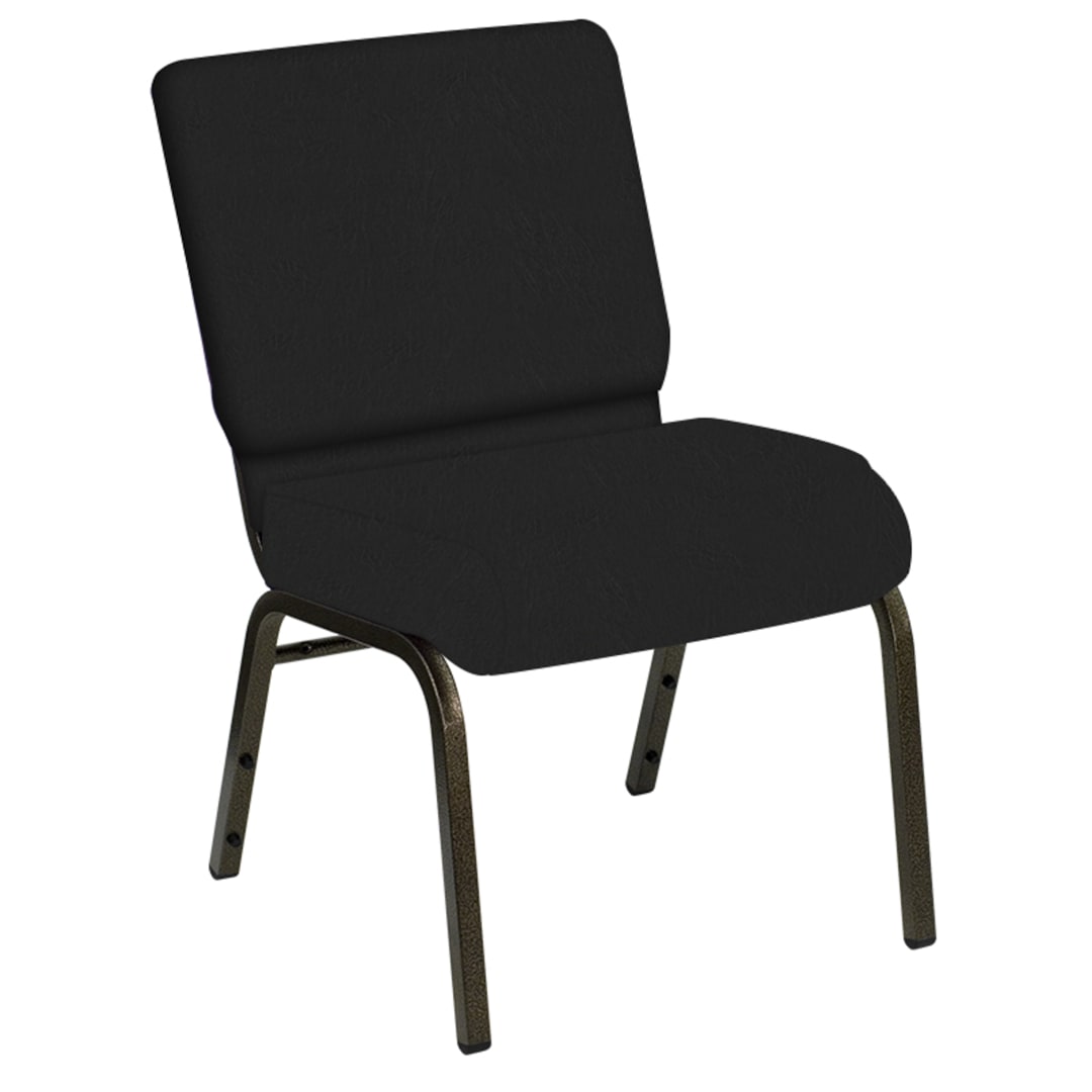 HERCULES Series 21''W Church Chair in E-Z Oxen Black Vinyl - Gold Vein Frame