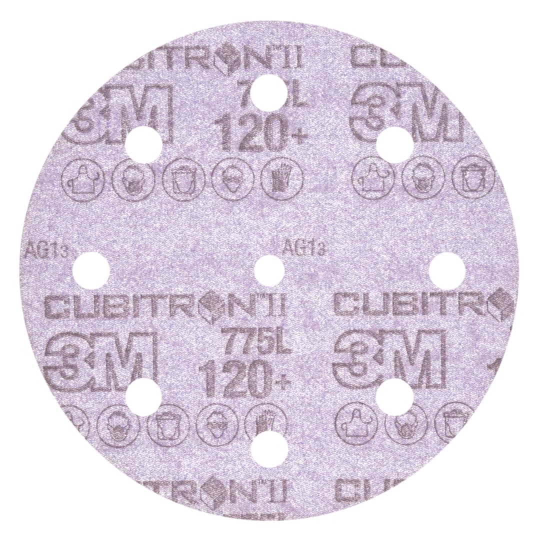 3M™ Cubitron™ II Hookit™ 775L Film Disk, 120+ 3MIL, 127 mm x NH, 8HL, Die 500KE, 50/Carton, 250 ea/Case