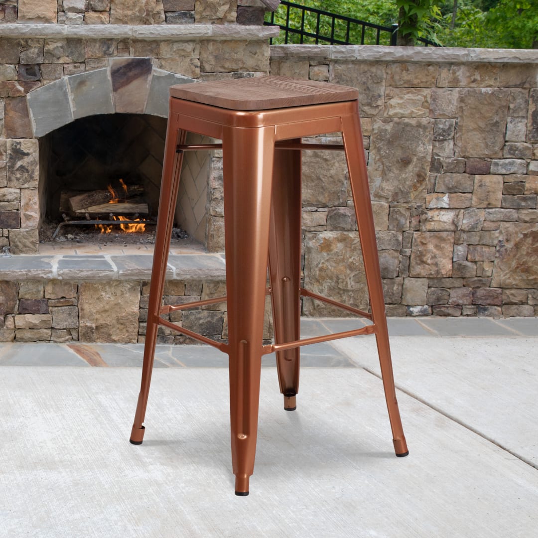 Murray 30" High Backless Copper Barstool with Square Wood Seat