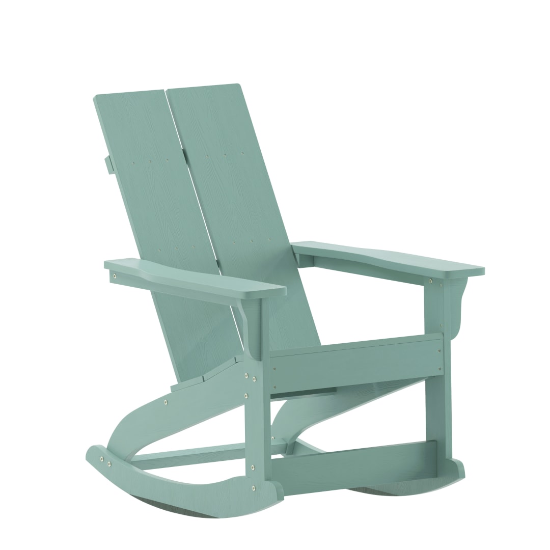 Finn Modern Commercial Grade Poly Resin Wood Adirondack Rocking Chair - All Weather Sea Foam Polystyrene - Dual Slat Back - Stainless Steel Hardware
