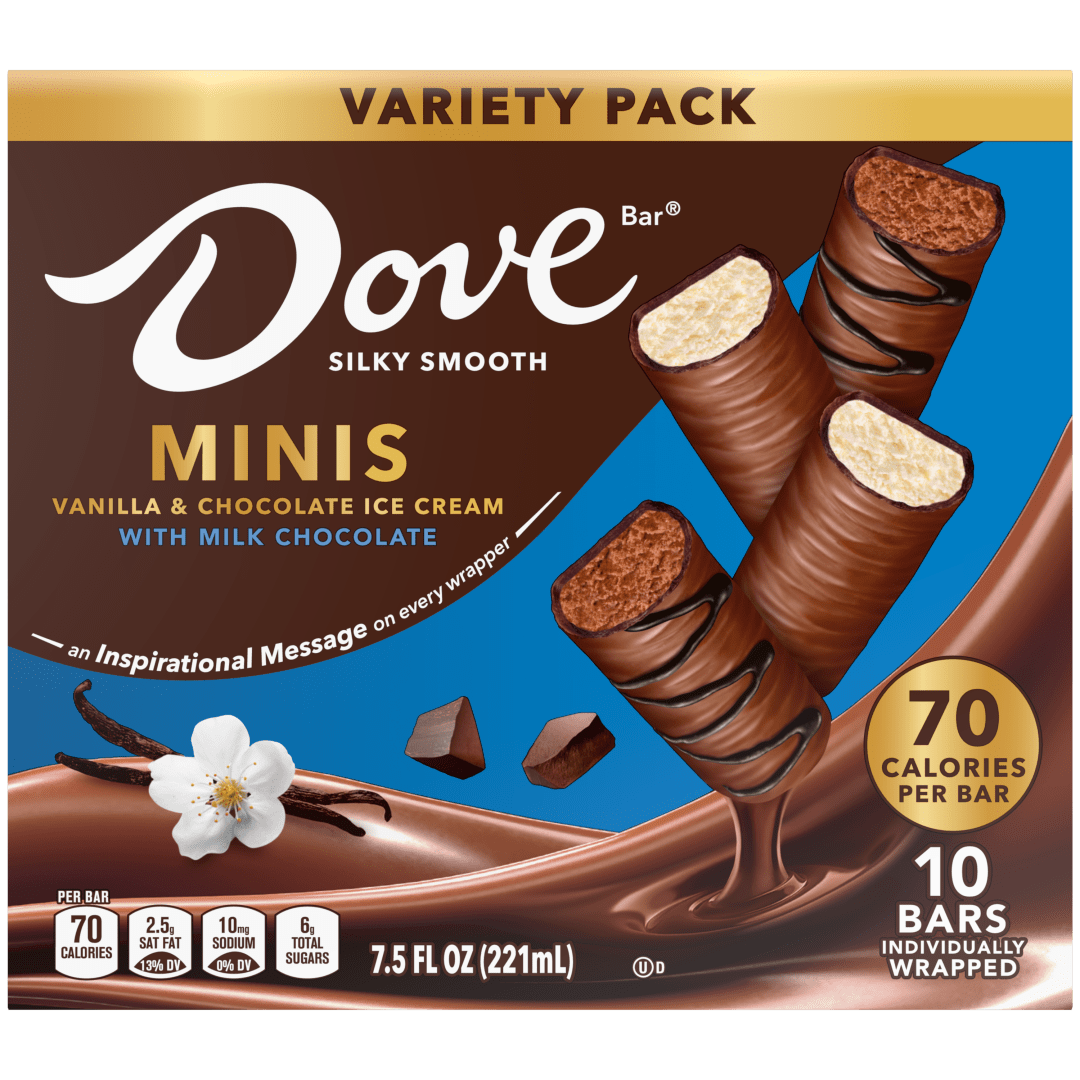 DOVE Vanilla & Chocolate Ice Cream Mini Milk Chocolate Individually Wrapped Ice Cream Bars Assortment, 10 Pack, 0.75 oz Bars