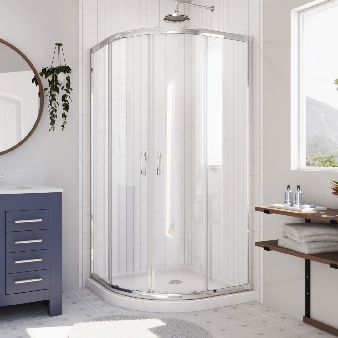 DreamLine Prime 31 3/8 inch x 31 3/8 inch x 72 inch Corner Semi-Frameless Sliding Shower Enclosure in Chrome and Clear Glass