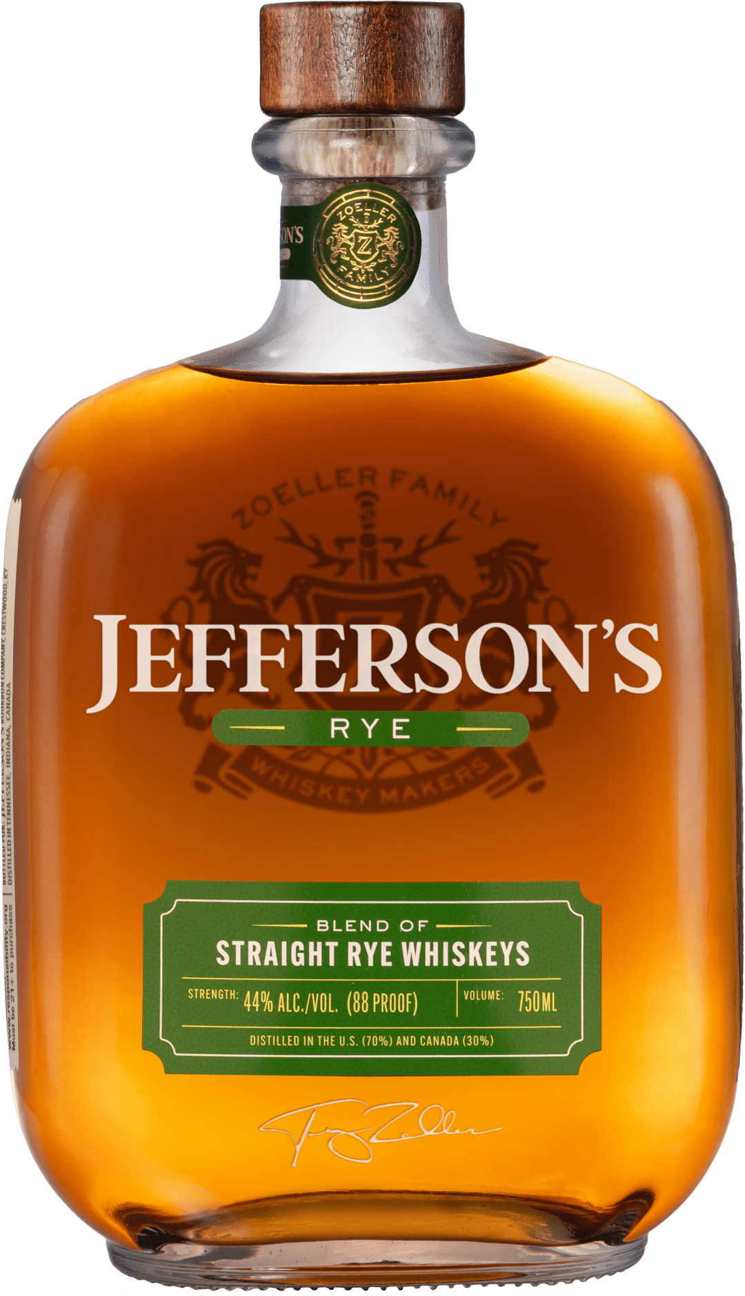 Jefferson's Straight Rye Whiskey, 750 ml Bottle, 88 Proof