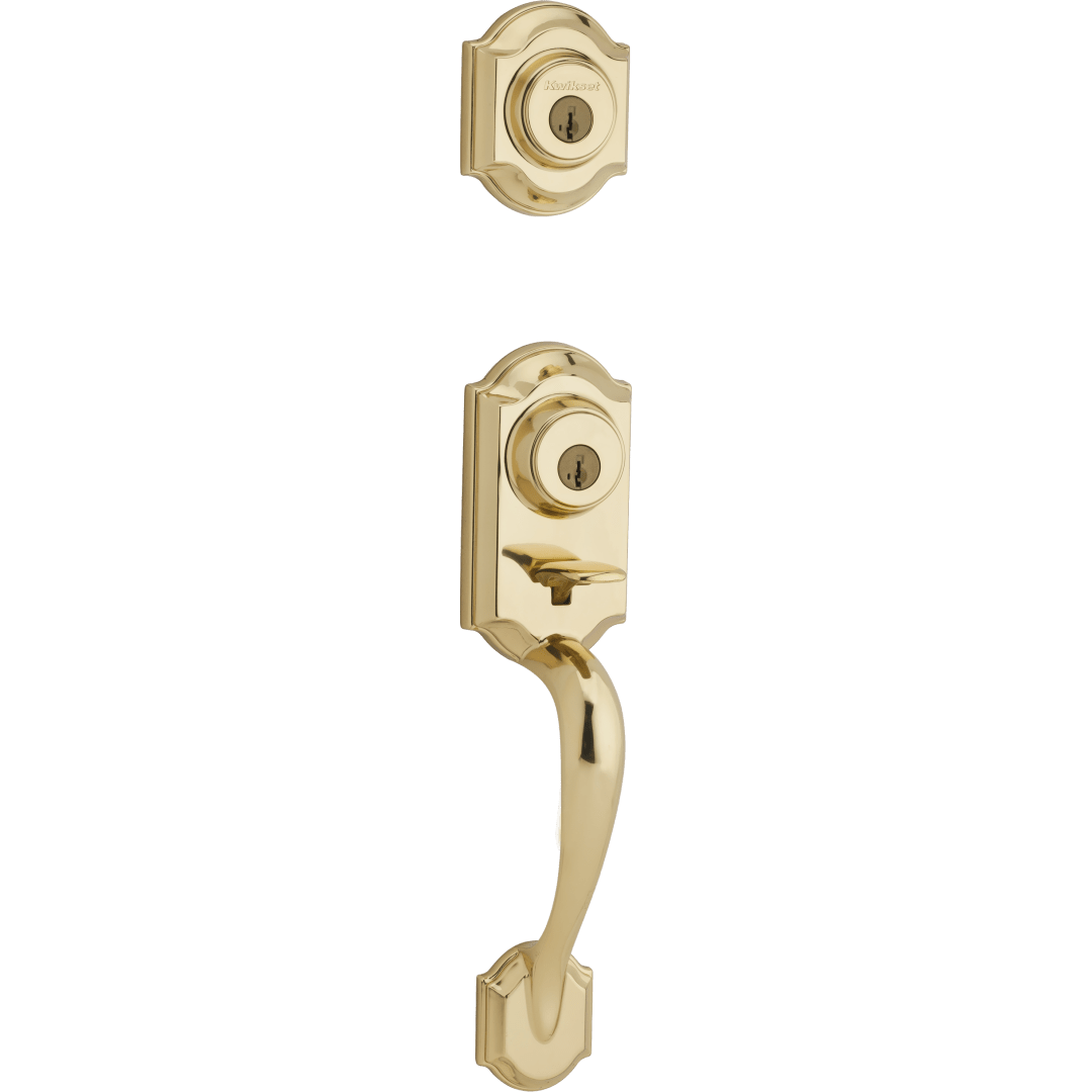 Montara Double Cylinder Exterior Only Handleset featuring SmartKey Security™ in Polished Brass