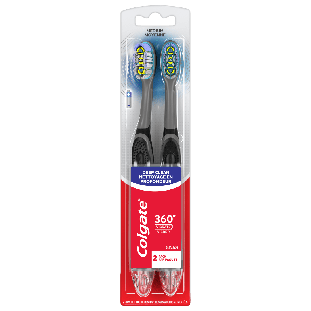 Colgate 360 Vibrate Deep Clean Battery Powered Electric Toothbrush, Medium, 2 Pack