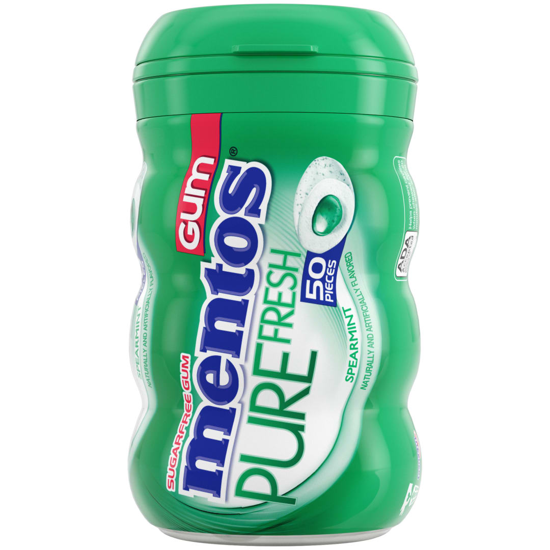 Mentos Gum Pure Fresh Sugar Free Chewing Gum Spearmint 50 pc Curvy Bottle