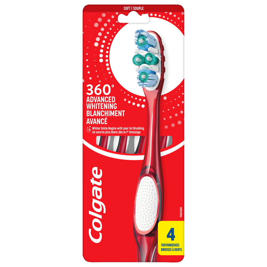 Colgate 360 Advanced Whitening Toothbrush Pack, Soft Adult Toothbrushes, 4 Pack