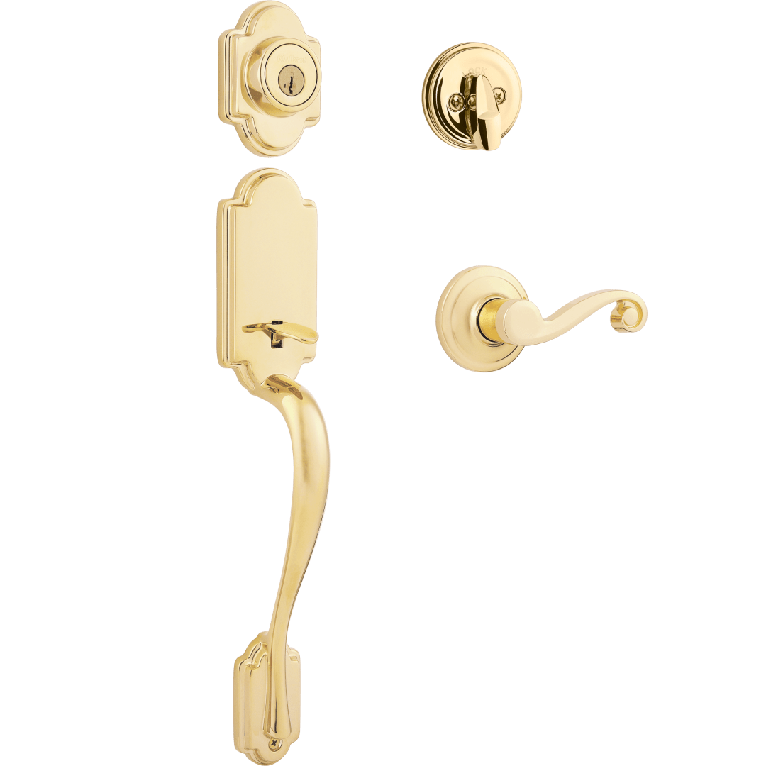 Arlington Single Cylinder Handleset w/Lido Lever featuring SmartKey Security™ in Lifetime Polished Brass