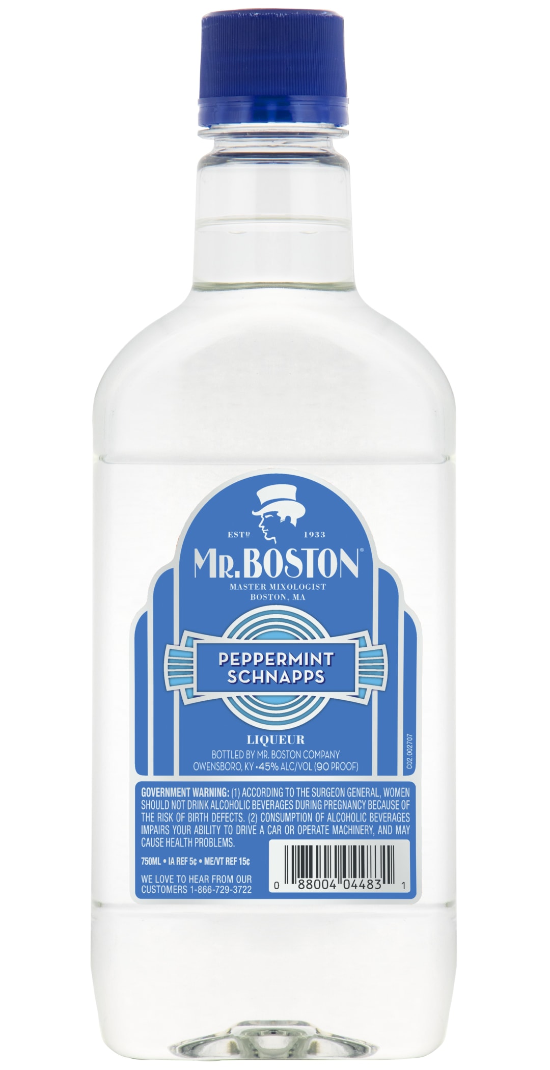Mr. Boston Peppermint Schnapps 750ml Traveler Bottle 90 Proof