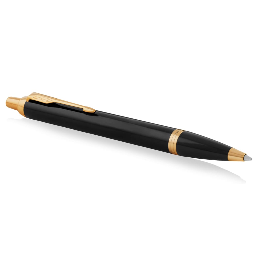 Parker IM Ballpoint Pen, Black Lacquer Gold Trim with Medium Point Blue Ink Refill (1931666)