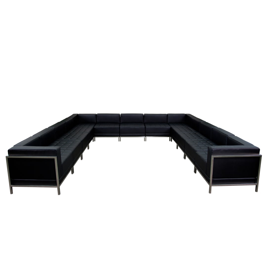 HERCULES Imagination Series Black LeatherSoft U-Shape Sectional Configuration with Ganging Clips, 13 Pieces
