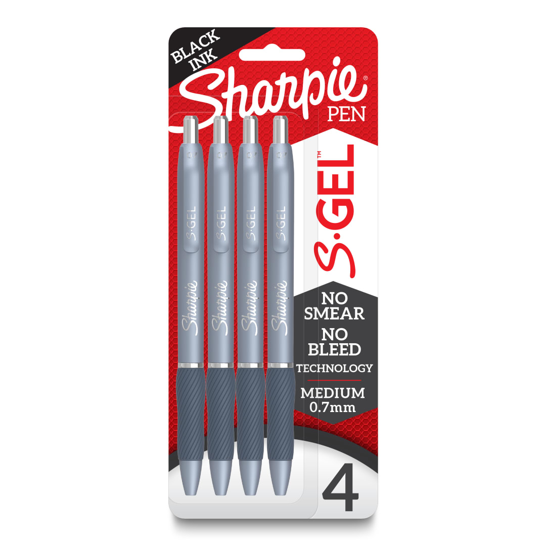 Sharpie® S-Gel, Gel Pens, Medium Point (0.7mm), Black Ink Gel Pens, 4 Count
