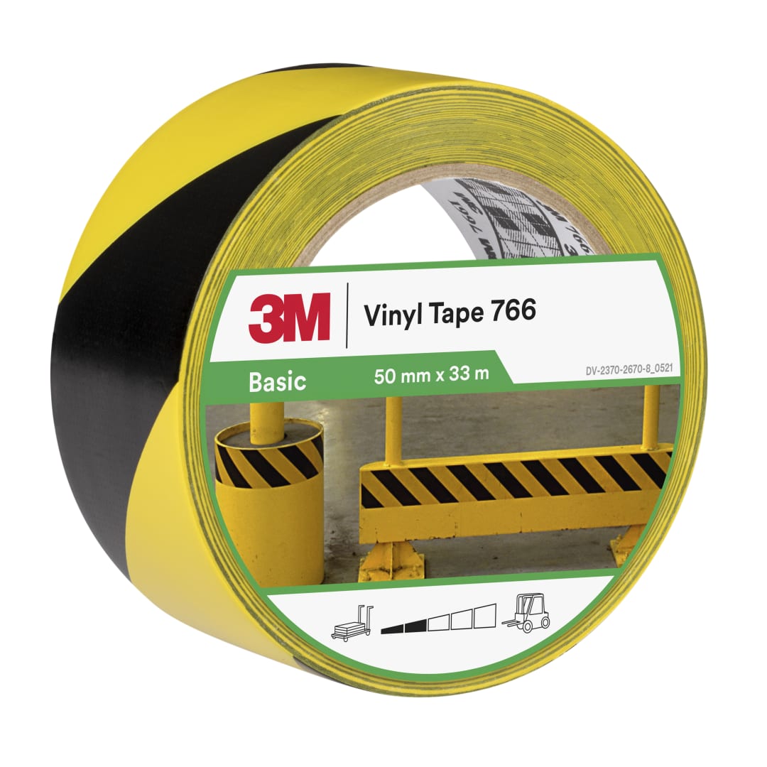 3M™ Genel Amaçlı Uyarı ve İşaretleme Bandı 766, Sarı/Siyah, 50 mm x 33 m, Tek Tek Sarılmış, Uygun Paketlenmiş