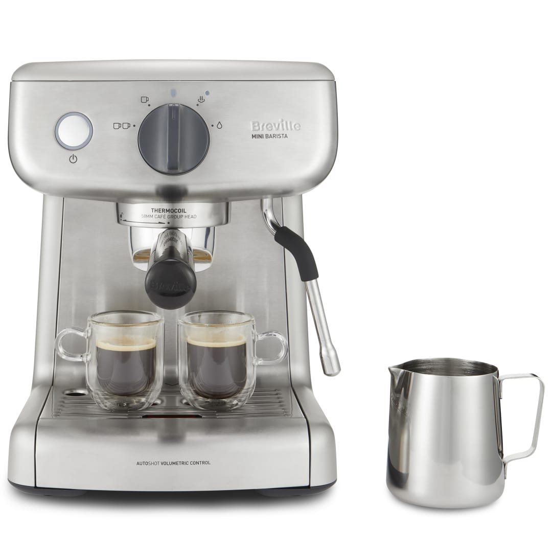Breville Barista Mini Cafetera espresso, latte y capuchino | Depósito de agua de 2 litros | Espumador de leche | Bomba italiana de 15 bares | Acero inoxidable [VCF125X]