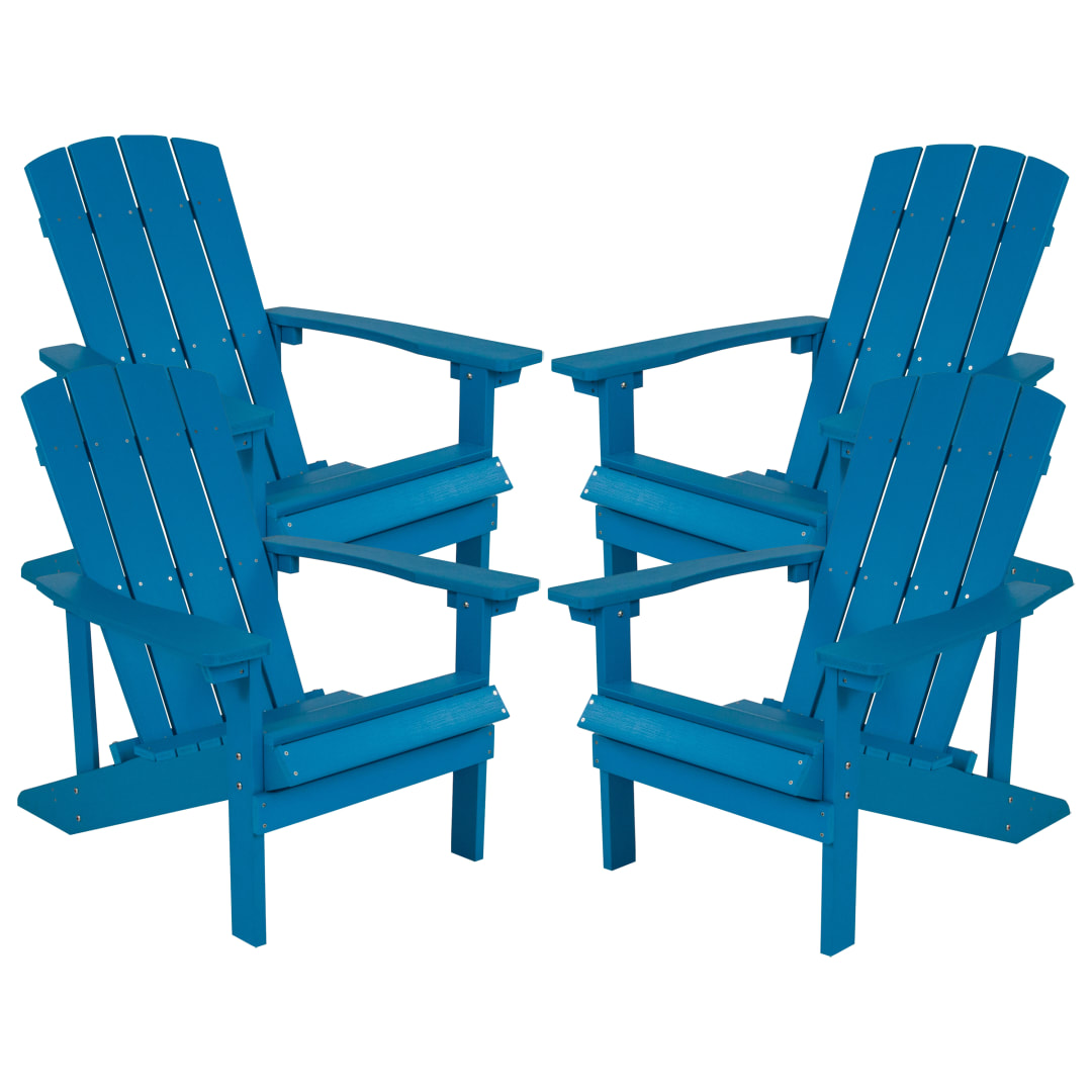 Set of 4 Charlestown All-Weather Poly Resin Wood Adirondack Chairs in Blue