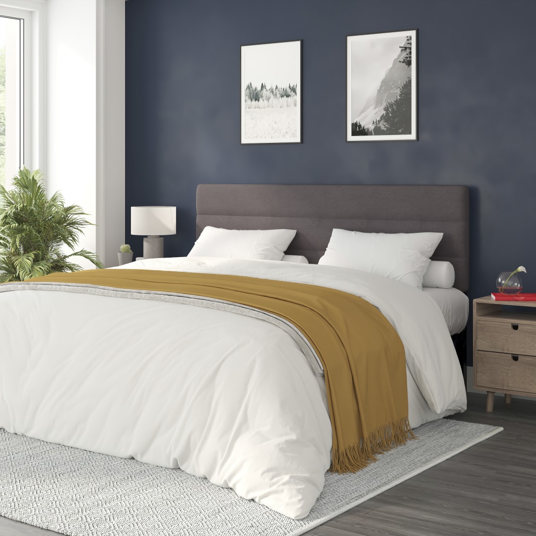 Paxton King Channel Stitched Fabric Upholstered Headboard, Adjustable Height from 44.5" to 57.25" - Gray