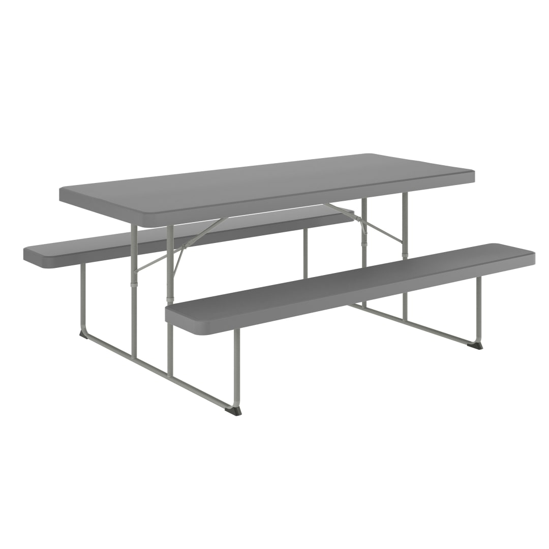 Insta-Fold 6 Foot Granite Gray Indoor-Outdoor Picnic Table - Commercial Grade Foldable Steel Frame - Impact and Stain Resistant HDPE Top and Benches