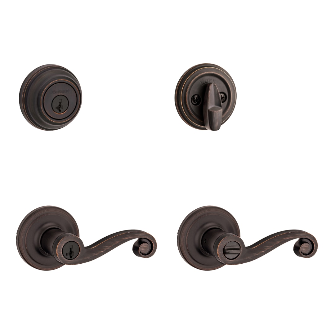 Lido Venetian Bronze Single Cylinder Deadbolt and Keyed Entry Front Door Handle Combo Set Featuring SmartKey Security