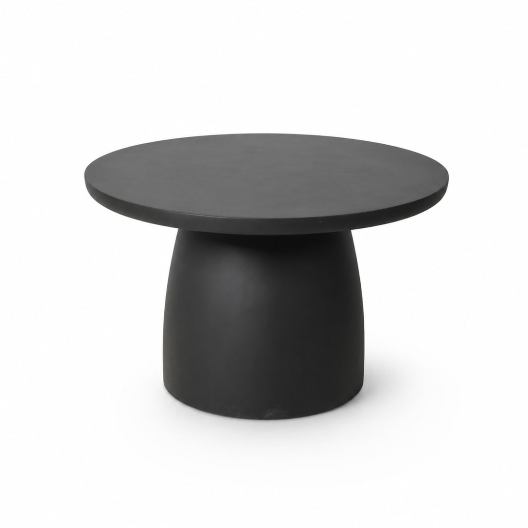 Modern Indoor/Outdoor 25.6 in. Round Poly-Fiber Pedestal Coffee Table in Matte Black
