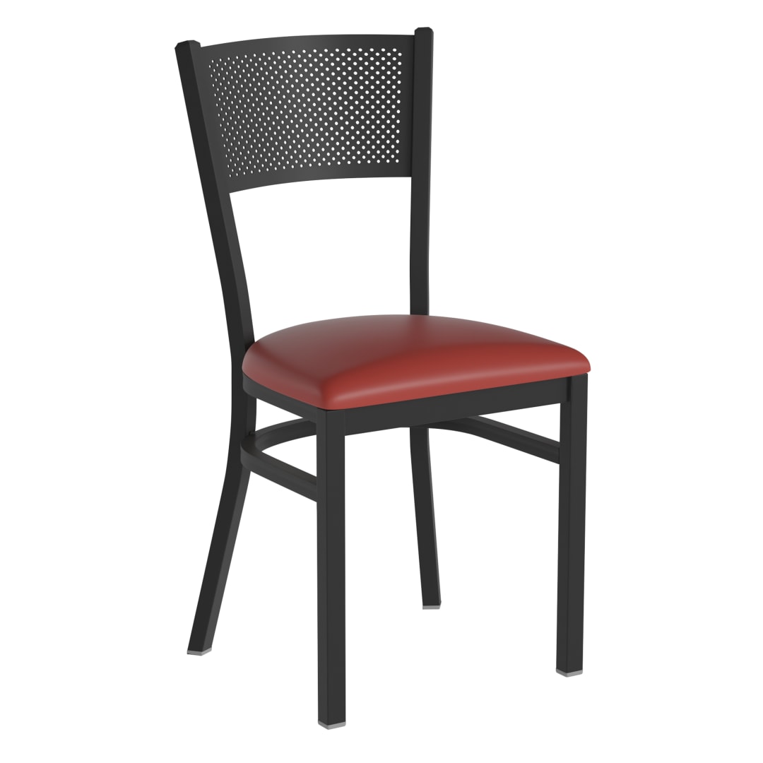 HERCULES Black Grid Back Metal Restaurant Chair - Red Vinyl Seat