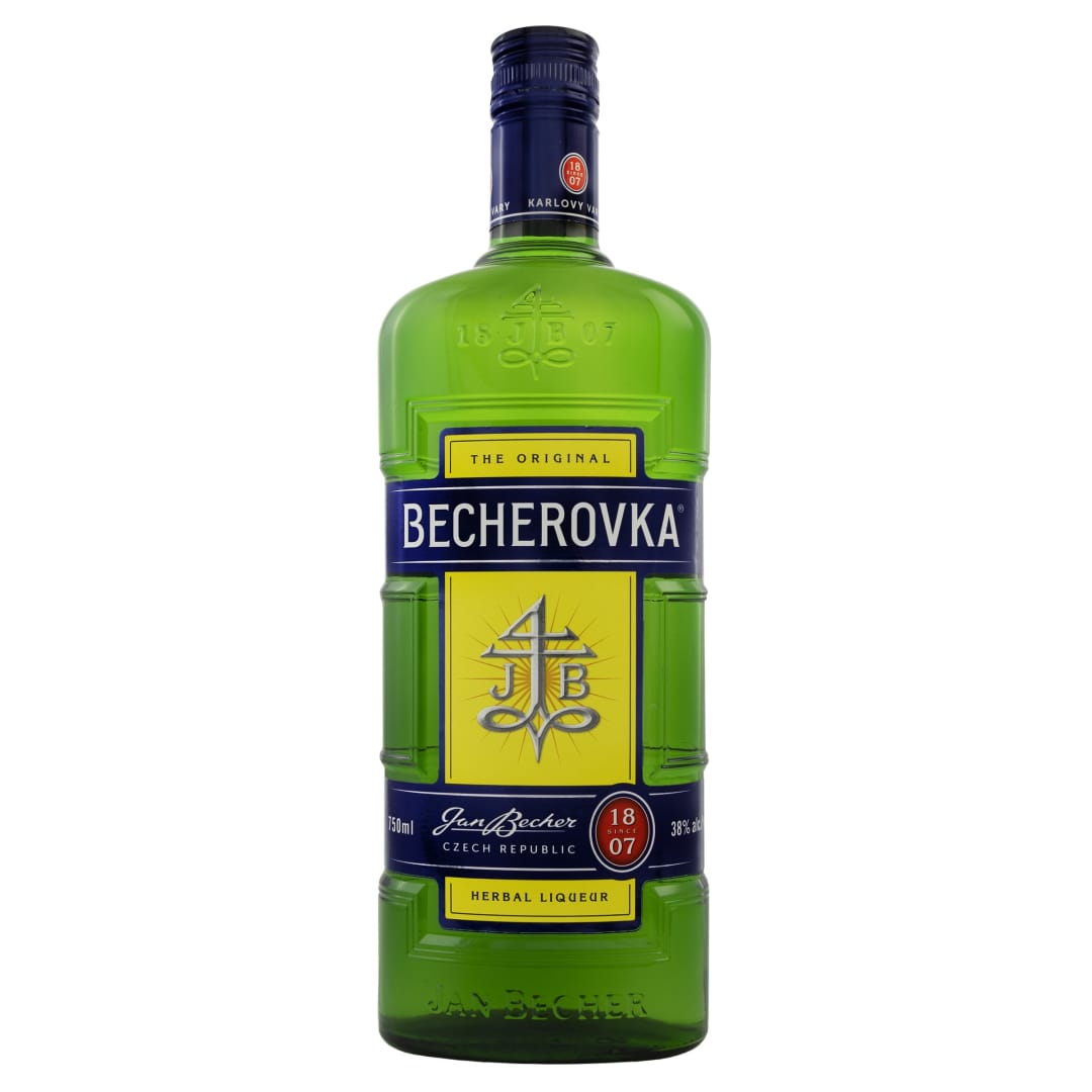 Becherovka Herbal Liqueur 750ml 76 Proof with 2 cups