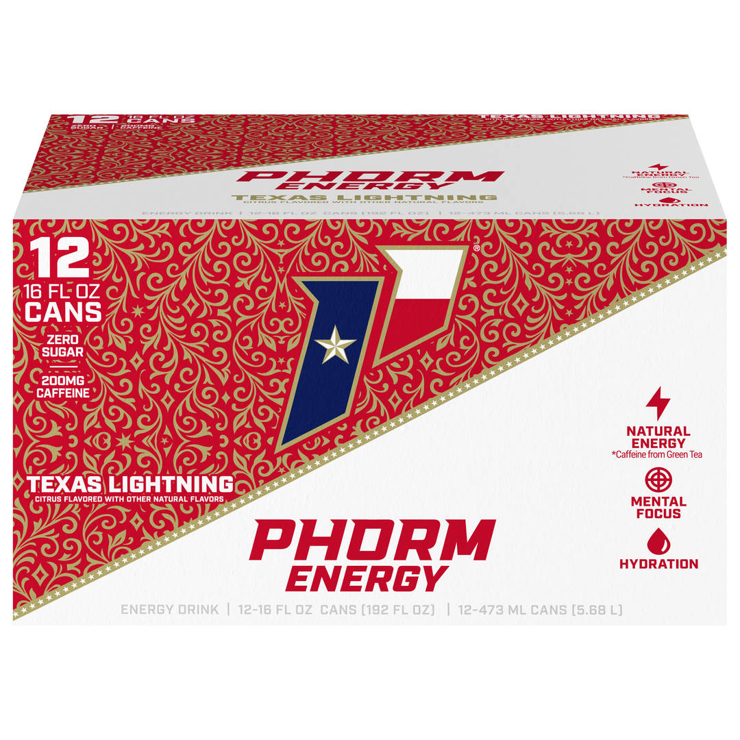 Phorm Energy Texas Lightning 12x16 oz Can Suitcase CARRIER - With Perf