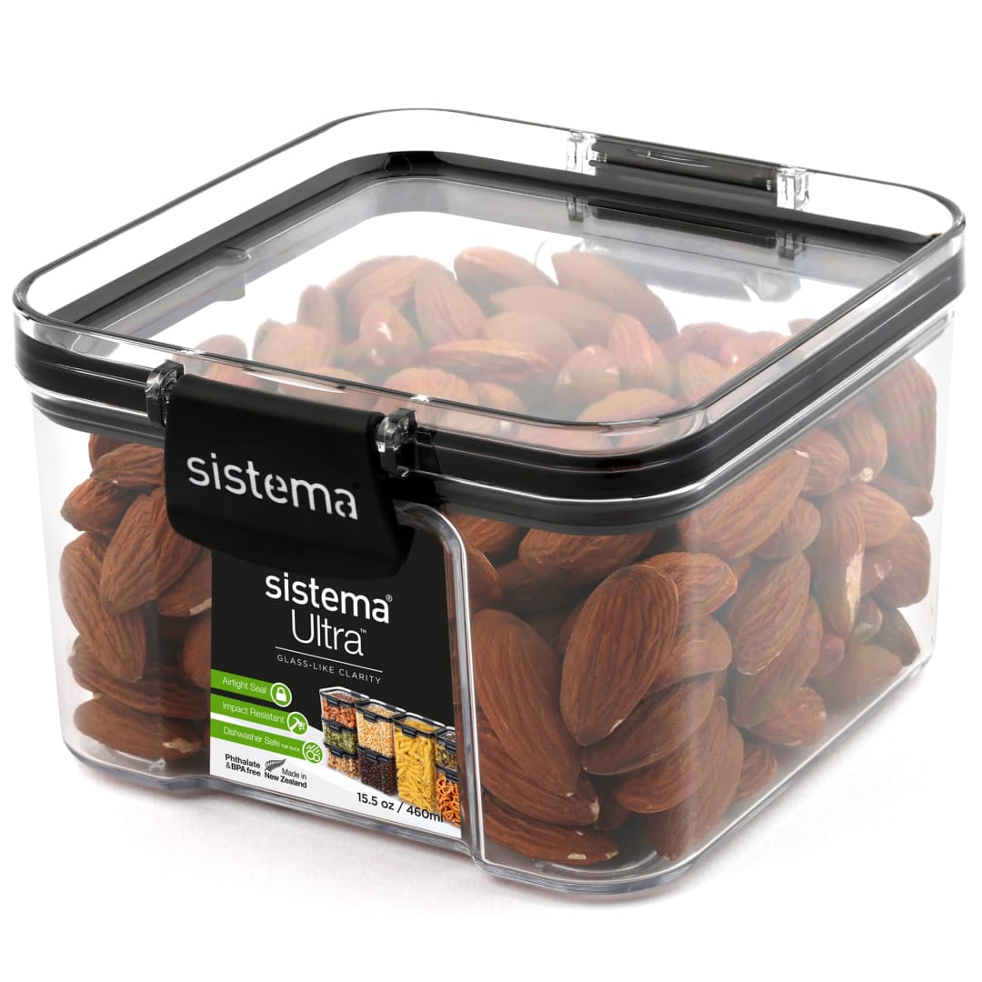 Sistema Ultra Airtight Pantry Food Storage Container, 460 mL, Square, Stackable, BPA-Free Tritan Plastic