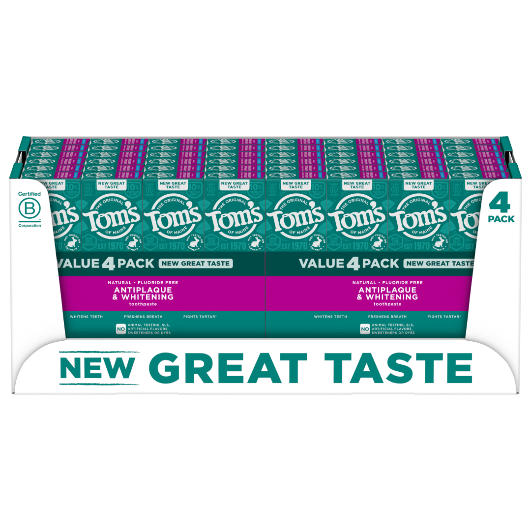Tom’s of Maine Antiplaque and Whitening Toothpaste, Peppermint, 4.5 oz, 4 pk.