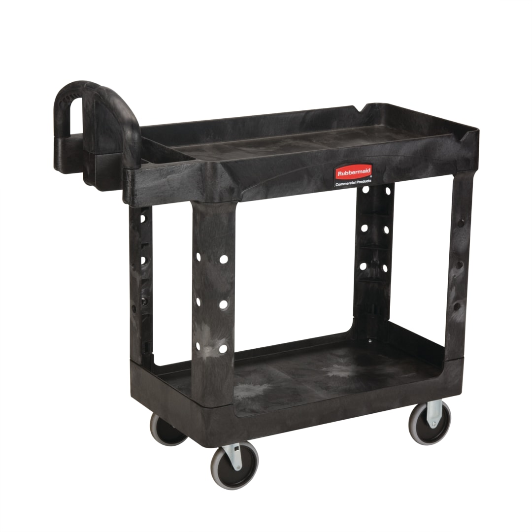BRUTE Heavy Duty Ergo Handle Utility Cart, Lipped Shelf, Medium, Black