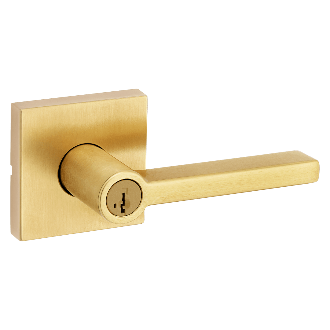 Halifax Square Keyed Entry Door Lever featuring SmartKey Security in Satin Brass