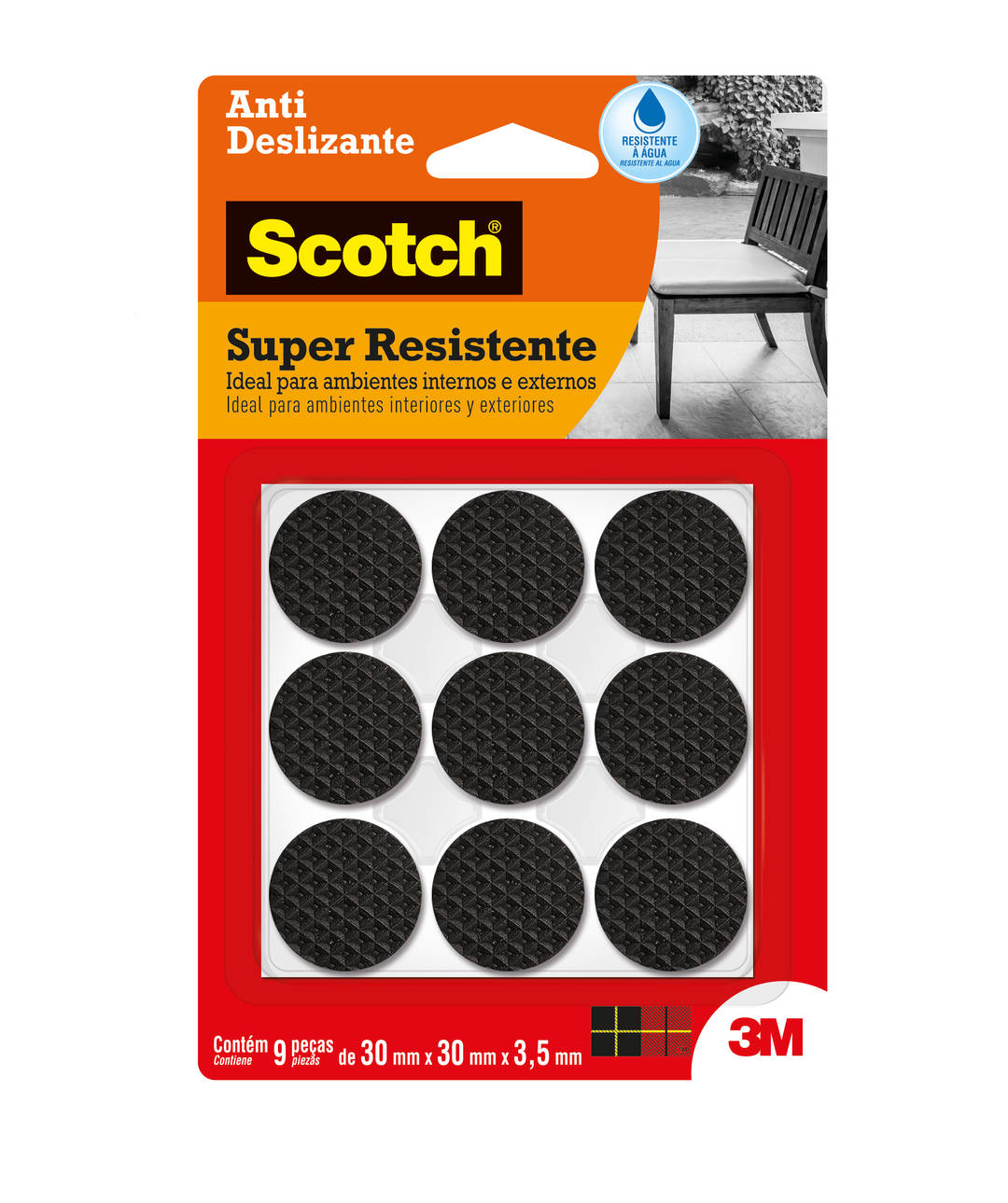 Protetor Antideslizante 3M™ Scotch™ Redondo, Preto, Grande, 9 Unidades