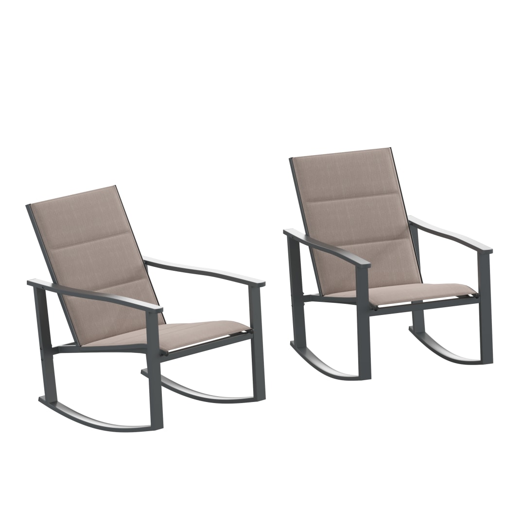 Brazos Set of 2 Brown Outdoor Rocking Chairs with Flex Comfort Material and Black Steel Frames