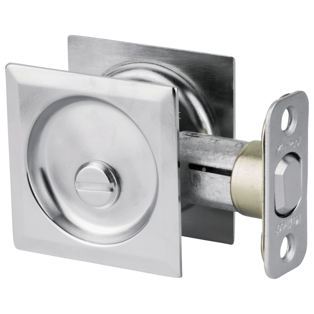 335 Square Bed/Bath Pocket Door Lock in Satin Chrome