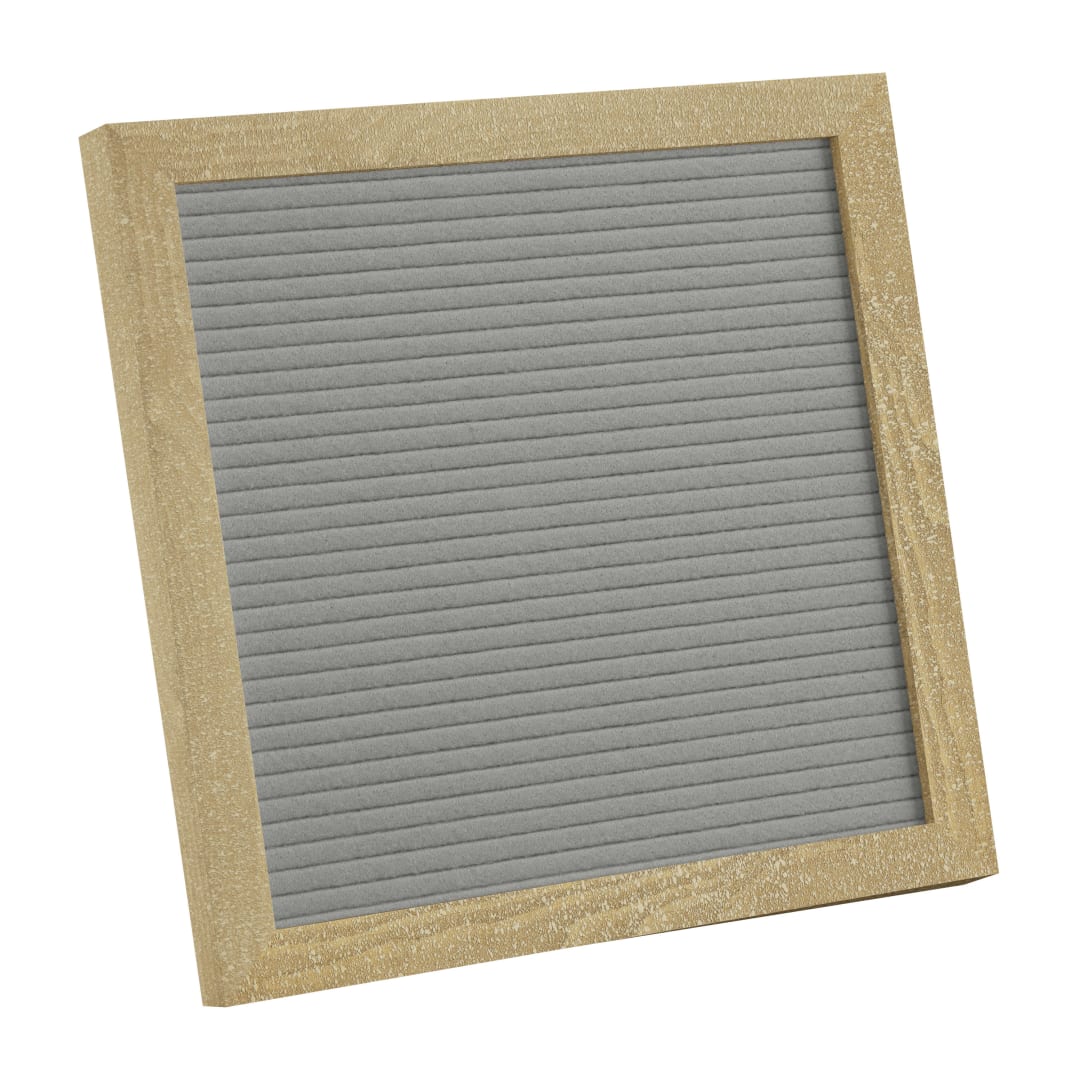 Gracie 10x10 Felt Letter Board with Wooden Frame, 389 PP Letters Including Numbers, Symbols and Icons, Canvas Carrying Case, Weathered Wood/Gray Felt