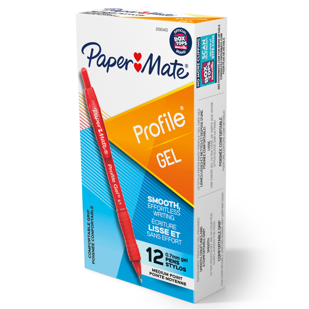 Paper Mate® Gel Pen, Profile Retractable Pen, 0.7mm, Red, 12 Count