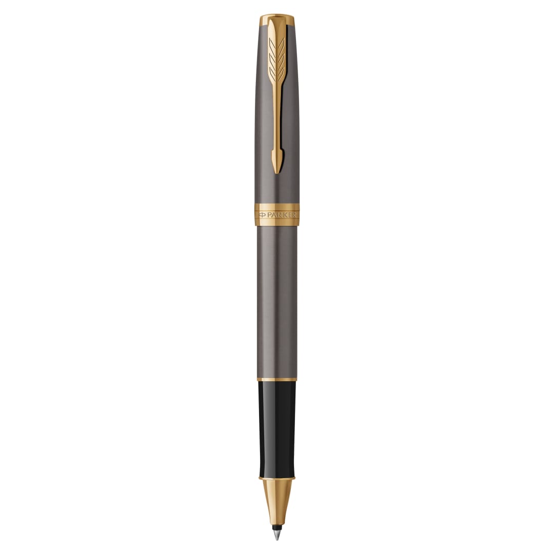 Parker Sonnet Bolígrafo roller | lacado gris con adornos dorados | punta fina de acero inoxidable | estuche de regalo