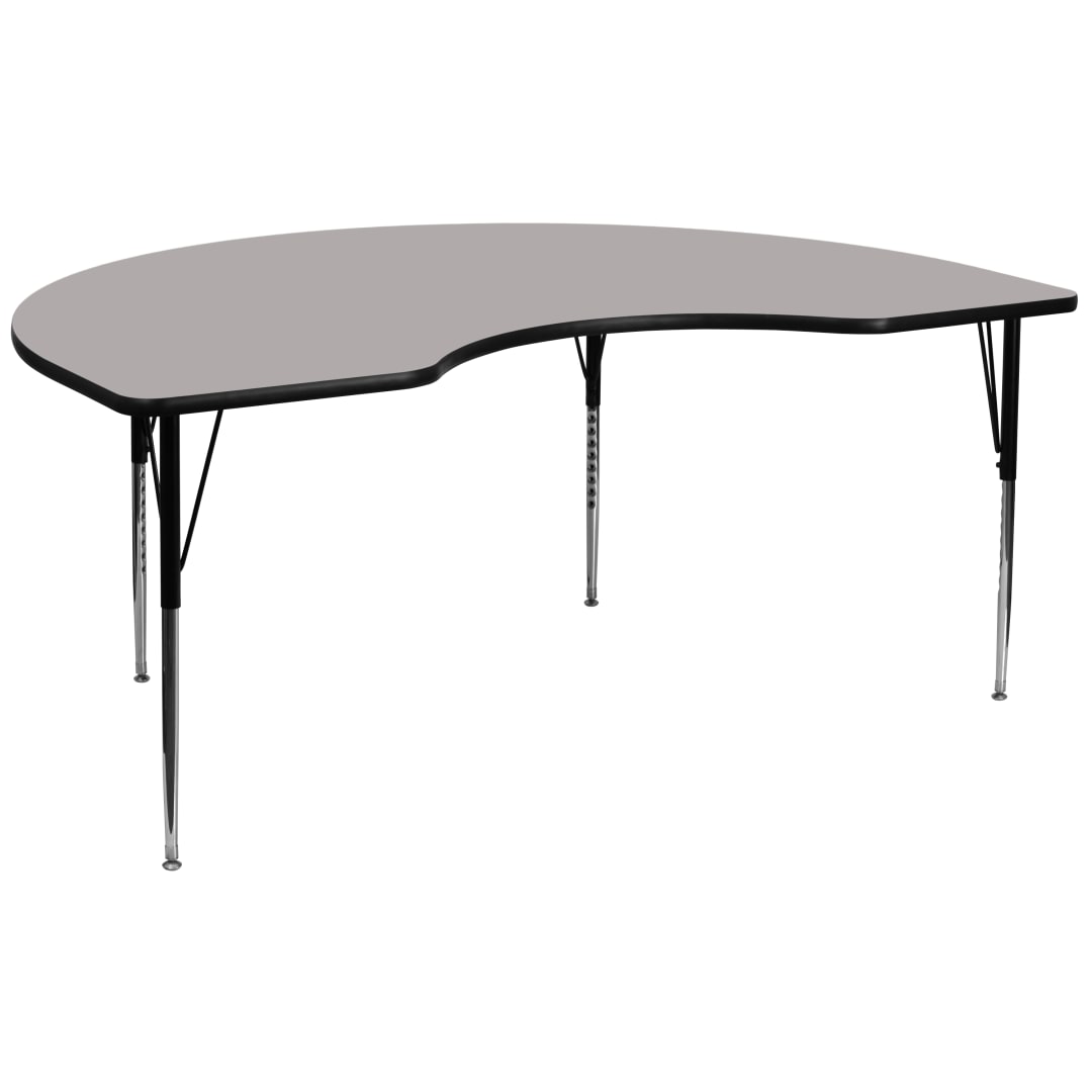 Wren 48''W x 96''L Kidney Grey HP Laminate Activity Table - Standard Height Adjustable Legs