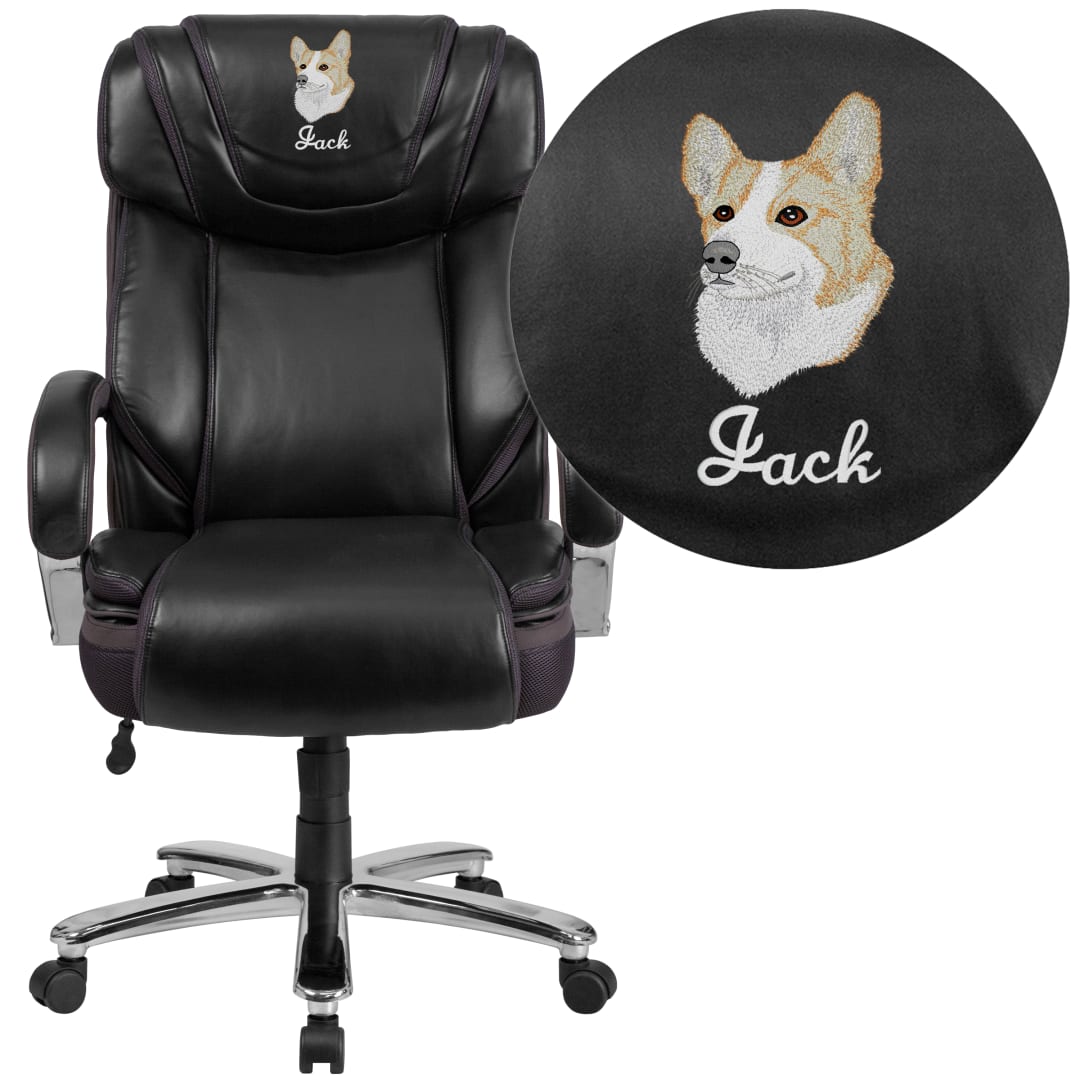 Embroidered HERCULES Series Big &amp; Tall 500 lb. Rated Black LeatherSoft Executive Extra Wide Ergonomic Office Chair