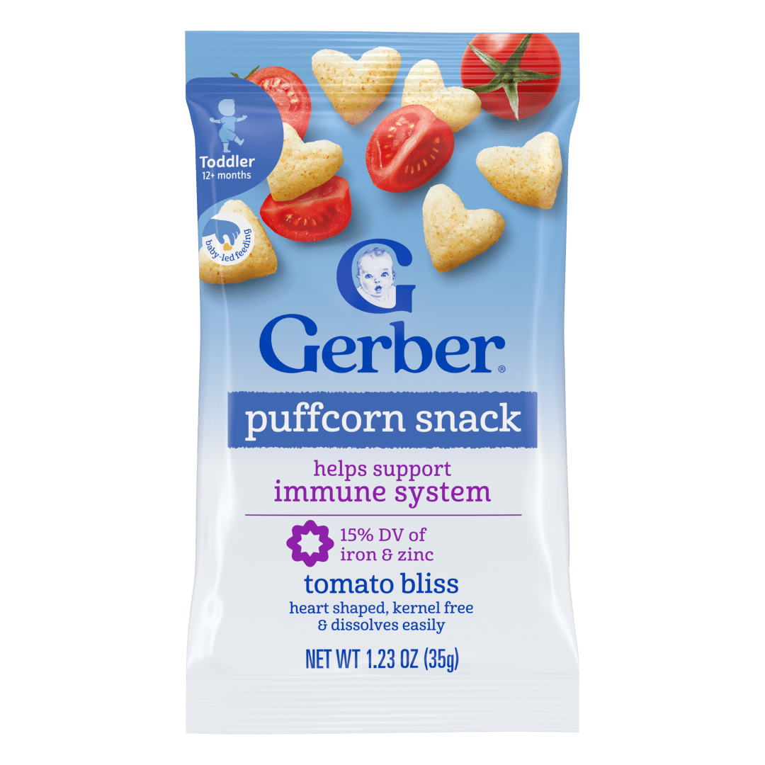 Gerber Toddler Snacks, Tomato Bliss Puffcorn Snack, Kernel Free, Toddler Food