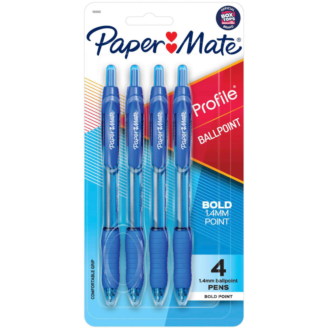 Paper Mate® Profile® Retractable Ballpoint Pens, Bold Point, Blue, 4 Pack