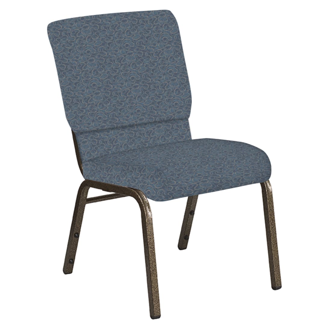 18.5''W Church Chair in Ribbons Aqua Fabric - Gold Vein Frame
