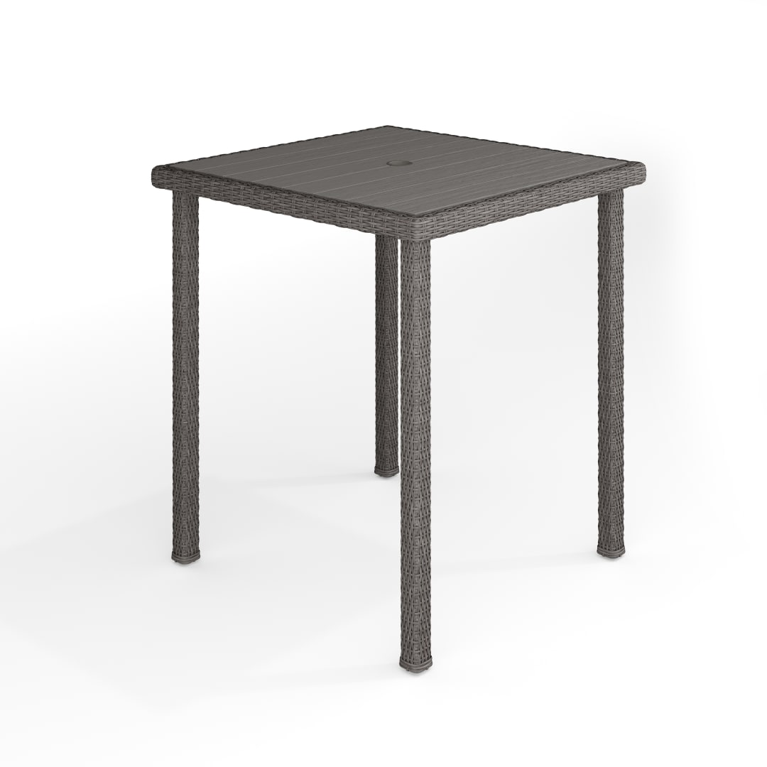 Bedford 37" Square Indoor-Outdoor Patio Bar Height Table with Engineered Wood Top in Gray Rattan Wicker