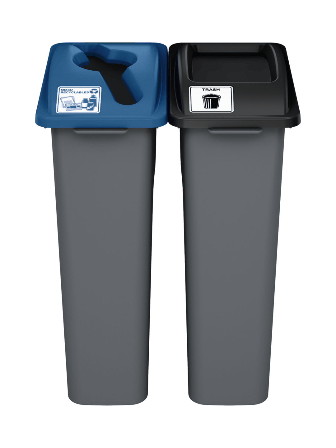WASTE WATCHER - Double - Kit - Mixed Recyclables-Trash - Mixed-Full - Grey PCR-Blue PCR-Black PCR
