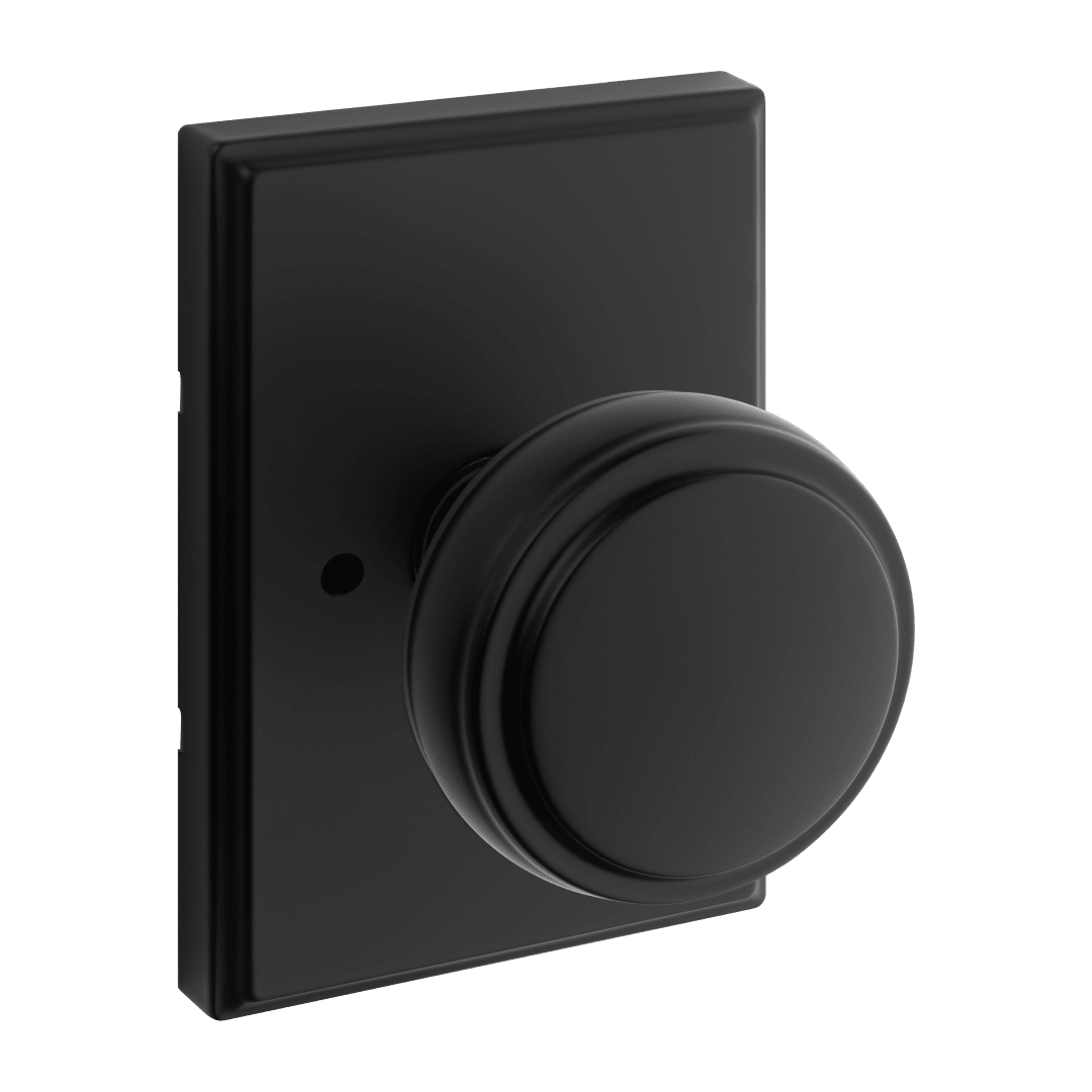 Sora Bed/Bath Knob w/ Rectangular Rose in Matte Black