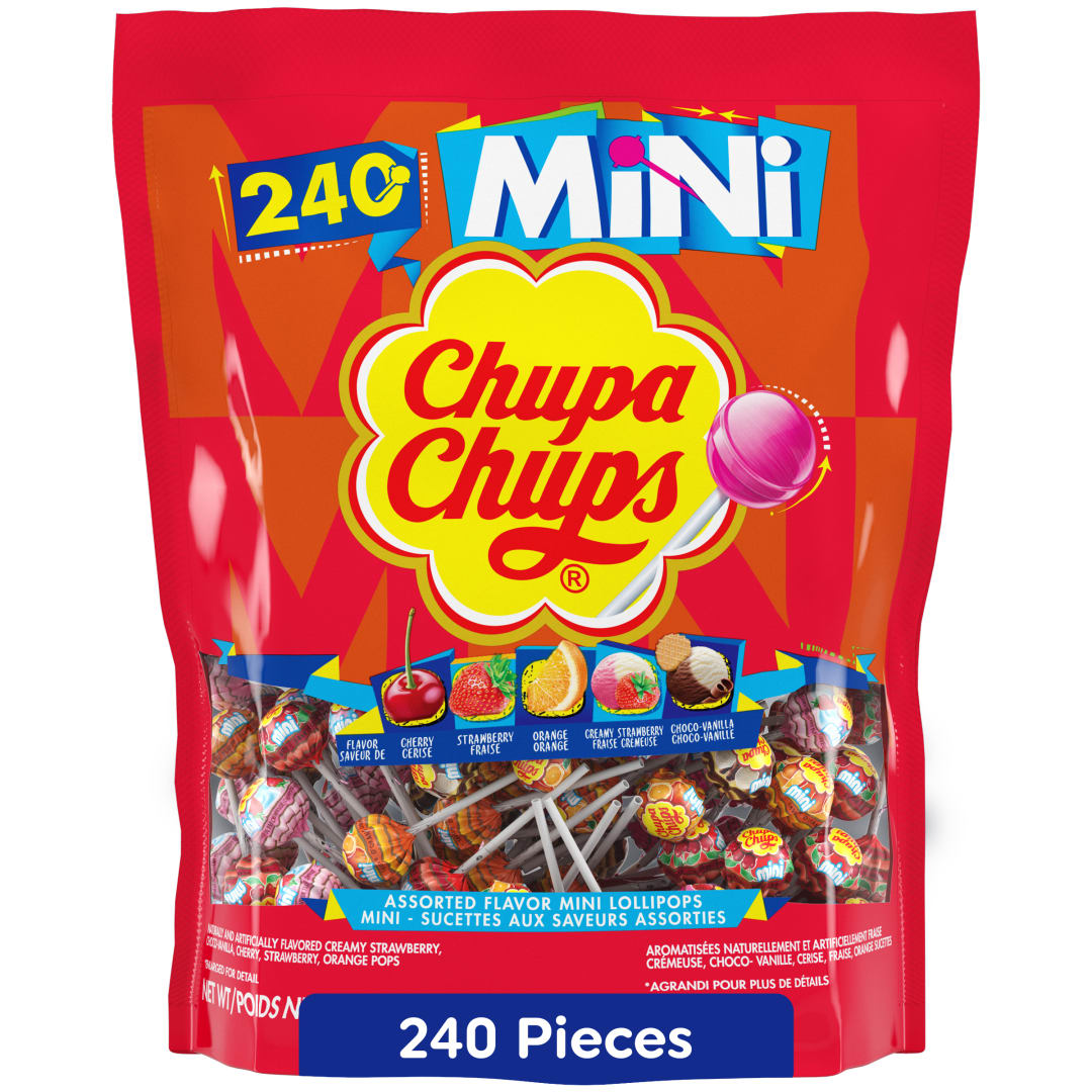 Chupa Chups Mini Lollipops Assorted Flavors 240 pc Stand Up Bag
