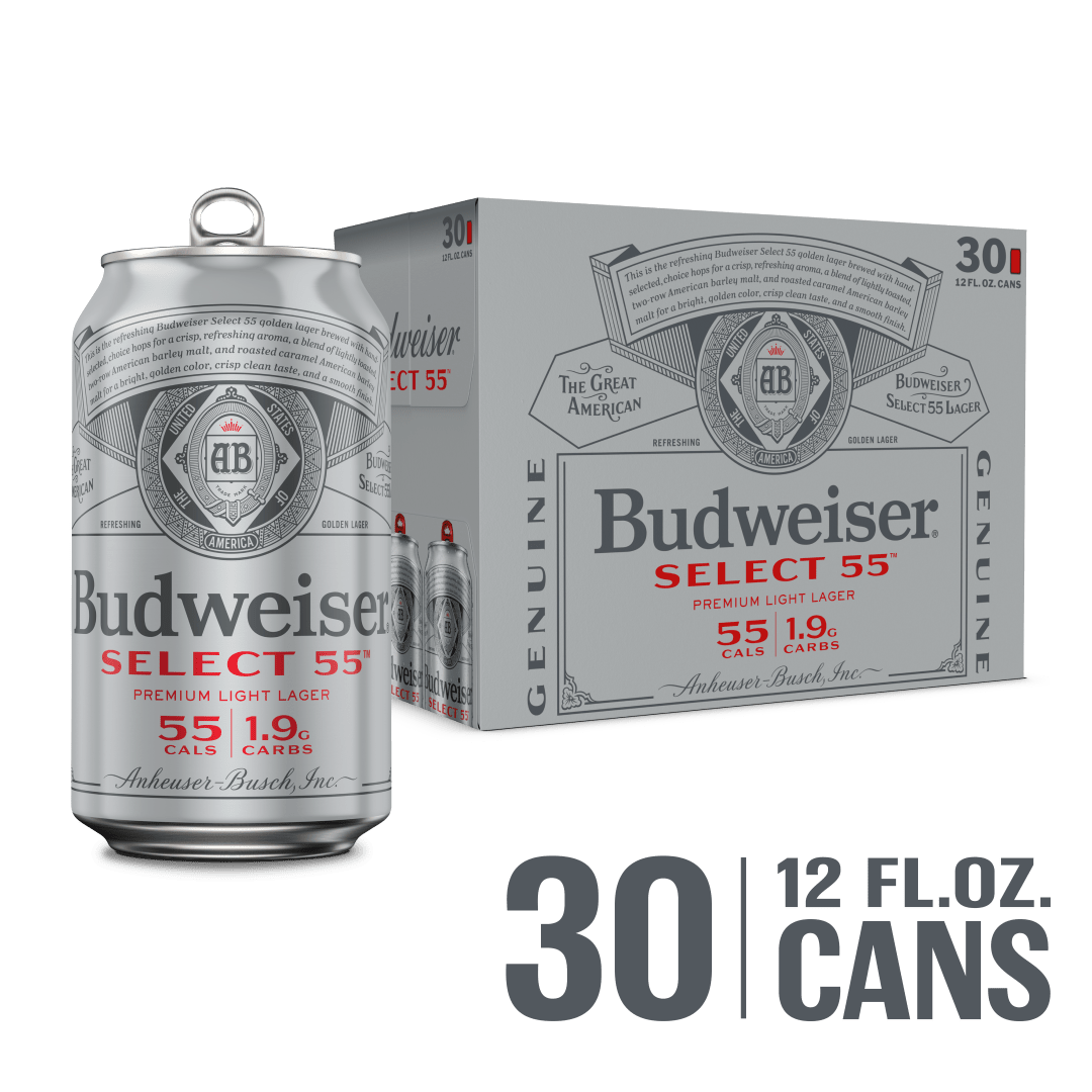 Budweiser Select 55 Light Beer, 30 Pack Beer, 12 FL OZ Cans, 2.4% ABV