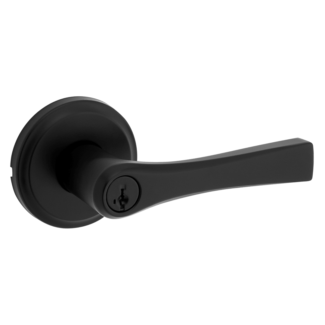 Katella Keyed Entry Lever with Round Rose featuring SmartKey Security™ in Matte Black
